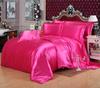 Red Wedding Four-Piece Set: Imitation Mulberry Silk Duvet Cover and Bed Sheet in Solid Color, Double Size, Faux Tencel Tribute Satin.