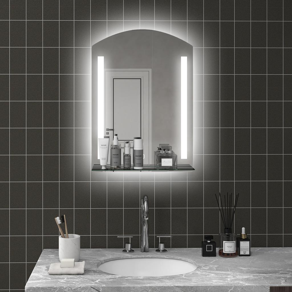 Bathroom Mirror with LED Lighting, Elegant and High-Quality, Glass, Aluminum, Plastic, 50L X 12W X 70H Cm