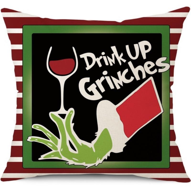 Green-haired Monster Pillow Cover Linen Christmas Pillow Cover Living Room Sofa Lumbar Cushion Cover