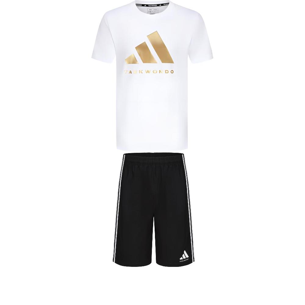 

Adidas Taekwondo Round Neck Pullover Short Sleeve T-Shirt Comfortable Fashion Simple Shorts Casual Sports Suit ADICLTS24TK-WG+S21ATMSH2T-BW