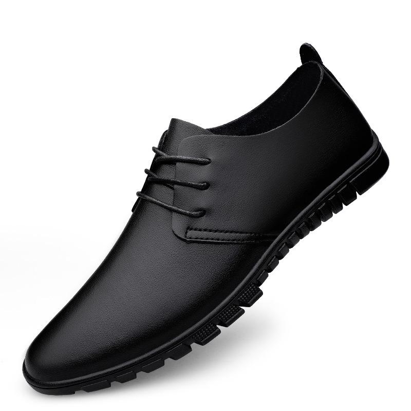 Men s Black Leather Breathable Chef Shoes, British Style, Casual, Youth Trend, Large Size 45, Spring & Summer. 41 чёрный