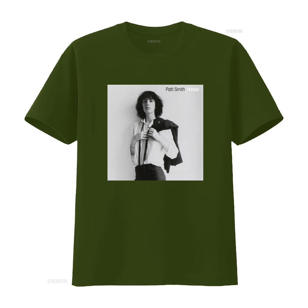 Patti Smith Horses Maglietta in Cotone Stile Donna con Design Iconico vintage Lavata moda Morbida streetwear Traspirante homme