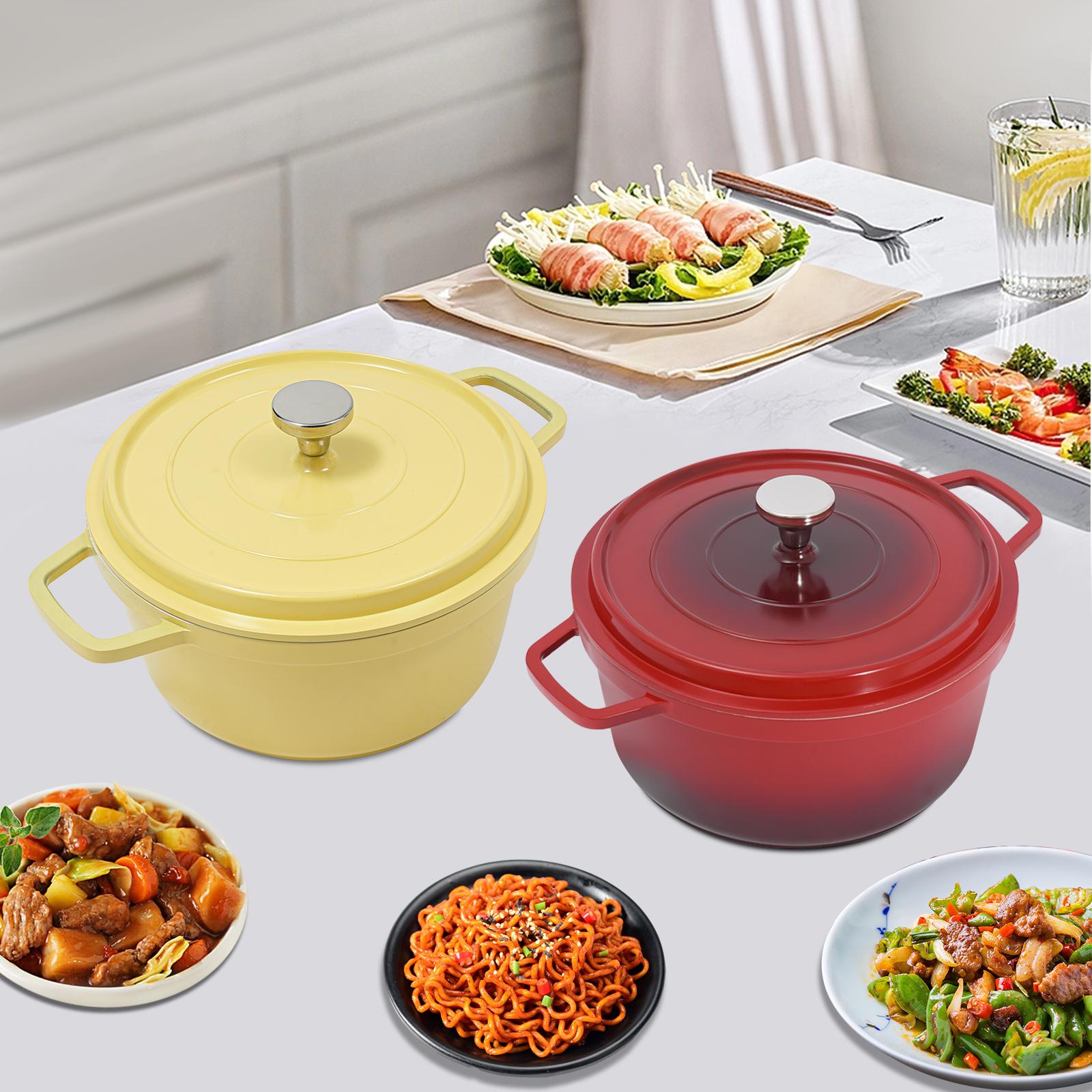 Красный/Желтый Алюминиевый Ковш с Крышкой, 24см Круглый 4л Керамический Ковш Подходит 1-4 для Газовых Плит, Индукционных Плит 4-5L красный