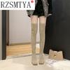 New Female Women Boots Sexy Zipper Over The Knee Boots Women Flats Shoes Square Toe Long Boots Thigh High Boots