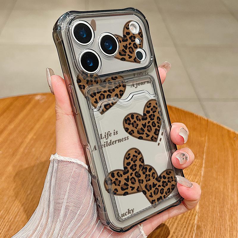 Card Slot Pocket TPU Phone Case For iPhone 17 Pro Air 16e 16 15 14 13 Pro Max 12 11 Colorful Love Heart Pattern Soft Back Cover