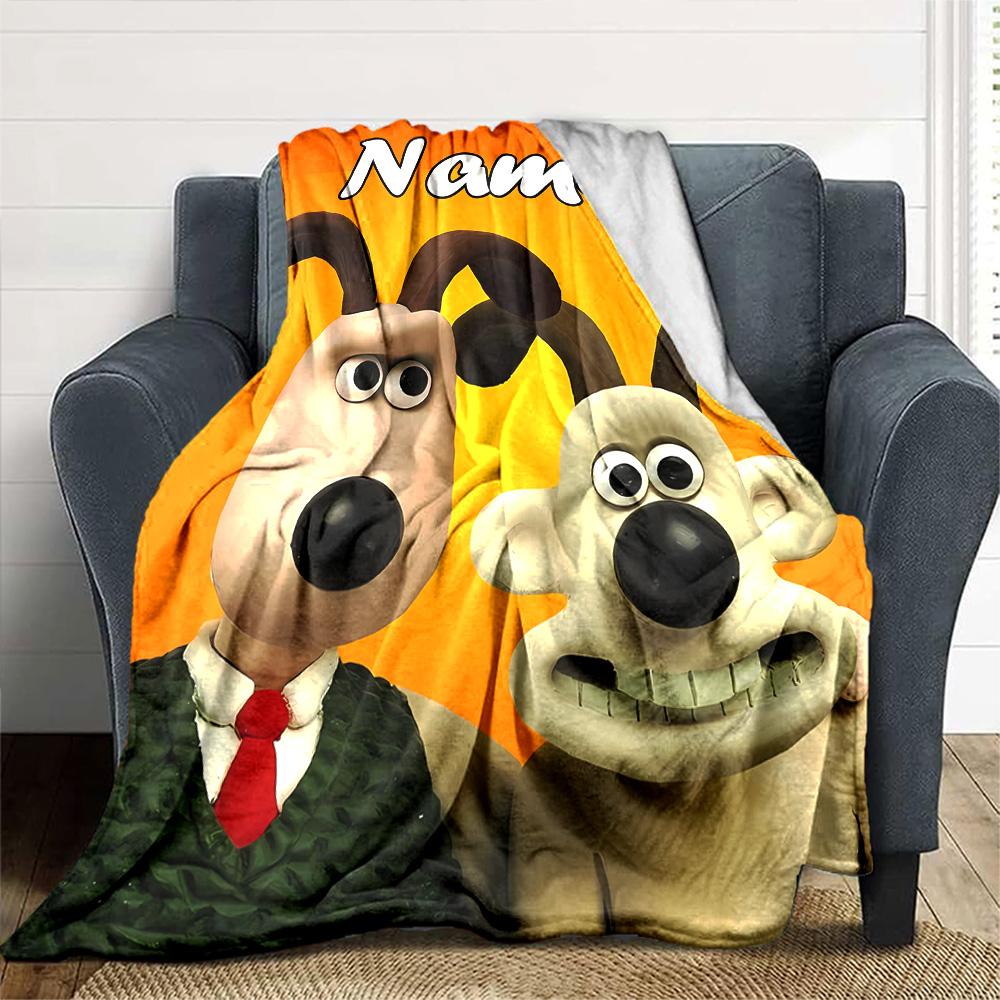 Personalisierbare Decke mit Namen Personality Wallace und Gromit, Weich & Warm, für Sofa, Büro, Bett, Reise, Mittagspause, Geschenk, Geeignet für Alle Jahreszeiten