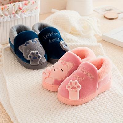 Cute Cartoon Furry House Shoes For Boys And Girls, Comfortable Non Slip Soft Bottom Walking Shoes For Indoor, Winter