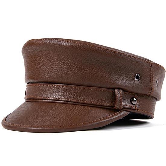 

Унисекс, натуральная кожаная капитанская шляпа в стиле ретро-панк для байкеров и рокеров - берет с плоским верхом из коровьей кожи L