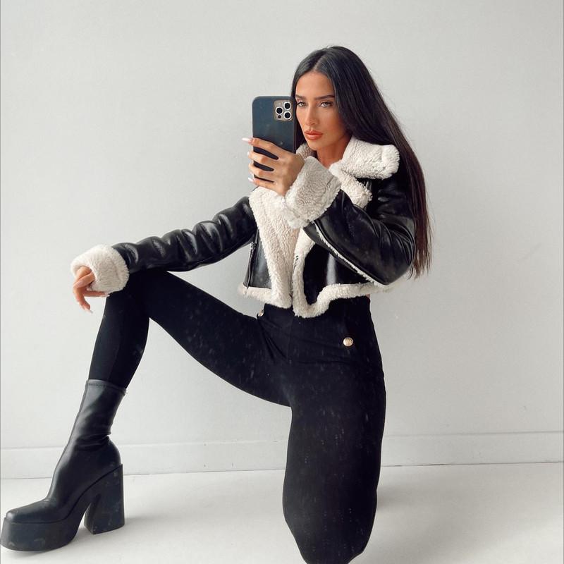 Autumn and Winter Women's Fashion Fur One Short Street Spice Biker Suit Jacket