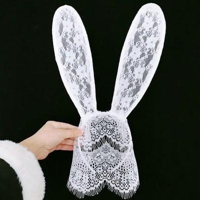 Makijaż na Imprezę Halloweenową Cosplay Dziewczyna Kot Strój Głowy Czarna Koronkowa Welon Uroczy Kot Uszy Królika Biżuteria Opaska do Włosów