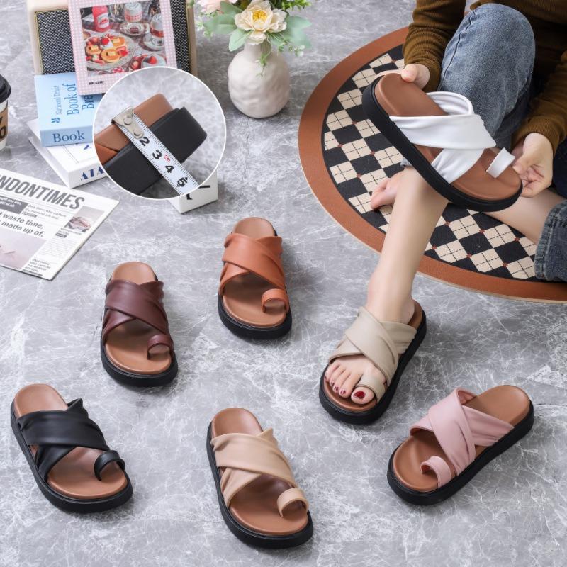 thick-soled toe slippers women's summer new beach wear cross-strap fashion casual versatile soft-soled sandals