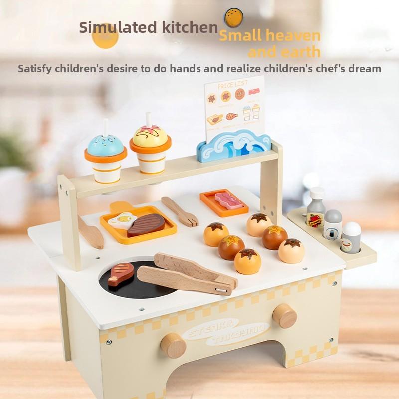 Kids Wooden Food Stall Toy With Ice Cream Bbq For Learning And Imaginative Play