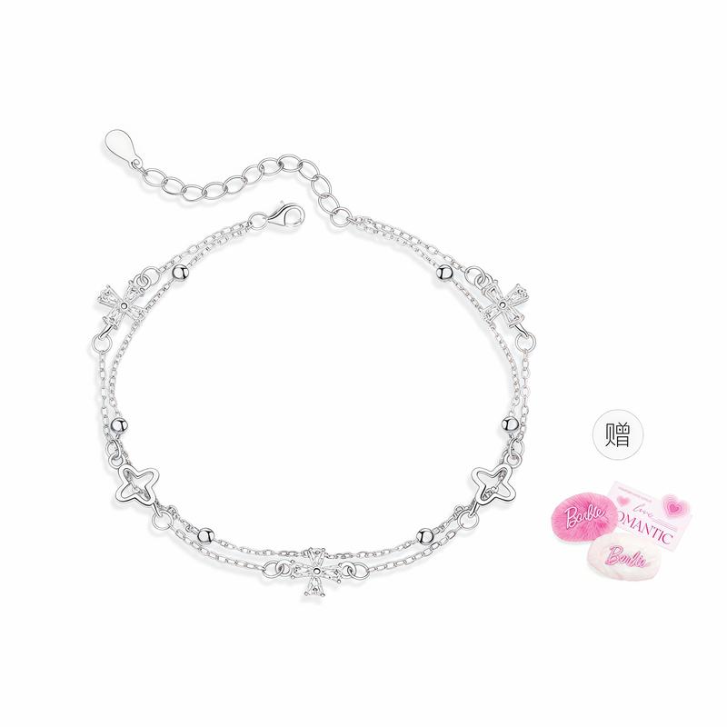 Barbie Bracelet [Goddess summer accessories only] Lucky four-leaf clover double-layer stacked wrist bracelet, fashionable and exquisite BARYYSL015-1 серебряный