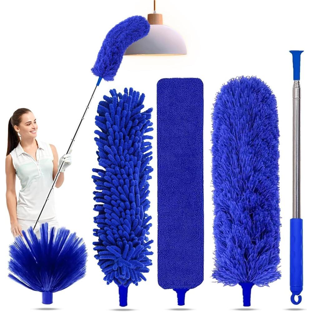 5-in-1 cleaning dusting kit, dusting tool with telescopic rod, extendable up to 100 inches, microfiber duster, cleaning duster