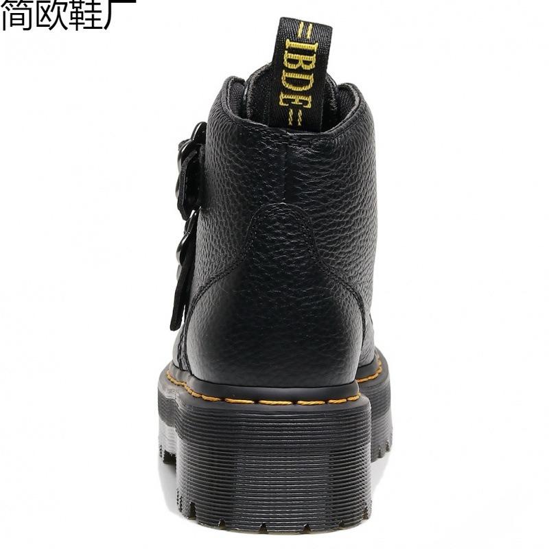 Locomotive Boots Women's Head Layer Lychee Pattern Leather Short Boots Fashion Boots Muffin Flower Buckle Thick Bottom British