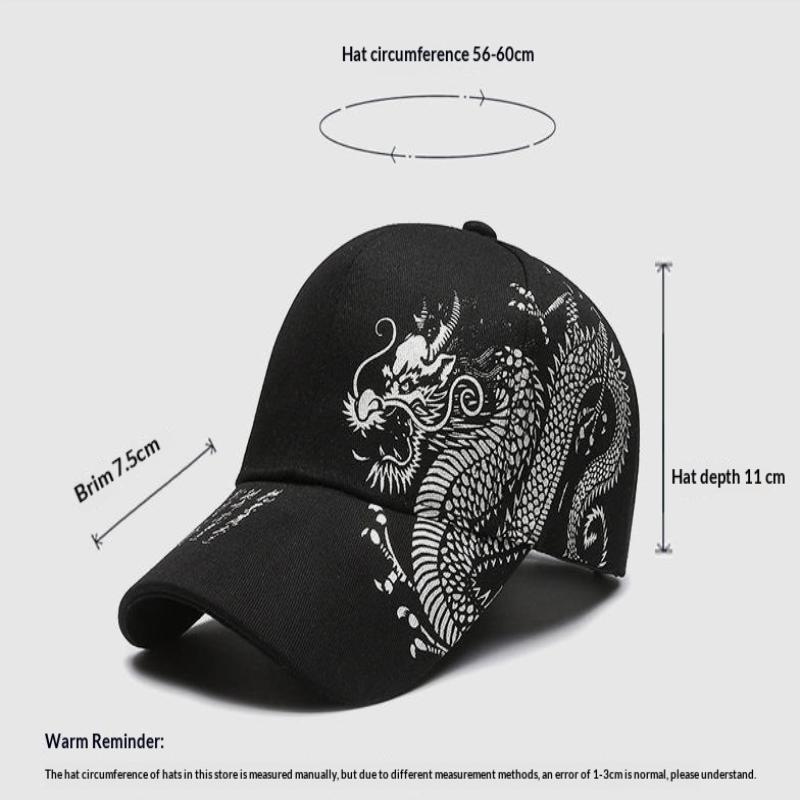 1Pcs Cotton Baseball Cap With Chinese Dragon Print Adjustable Strap Multiple Colors For Daily Wear Outdoor Sports Hiking