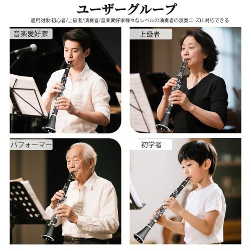 BQKOZFIN Clarinet, B, 17 Keys, Nickel-Plated, ABS Resin Body, Beginner's Wind Instrument Set, F-300, Easy Care, Black (Performance)