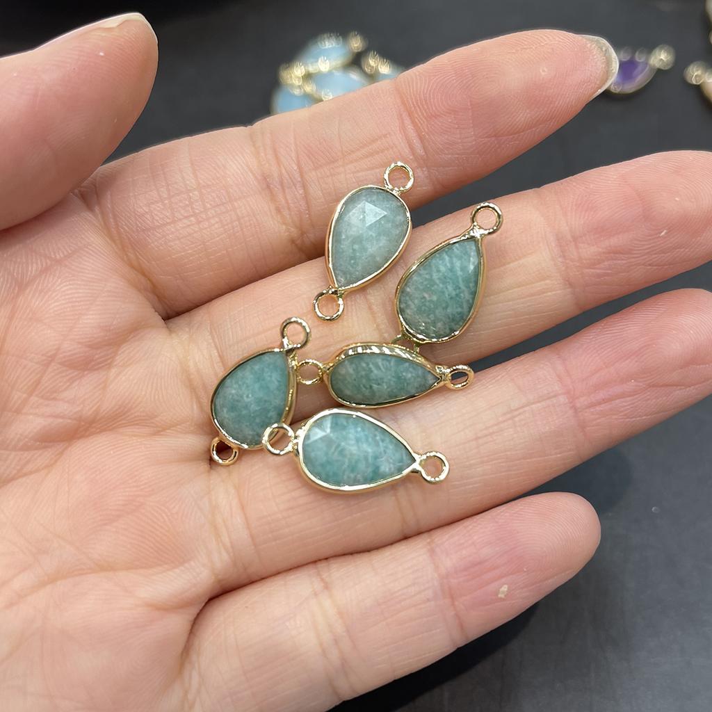 5Pcs Natural Stone Teardrop Faceted Connector Charms 9x20mm, Golden Plated Edge Crystal Pendants for DIY Necklace Bracelet Jewelry Making