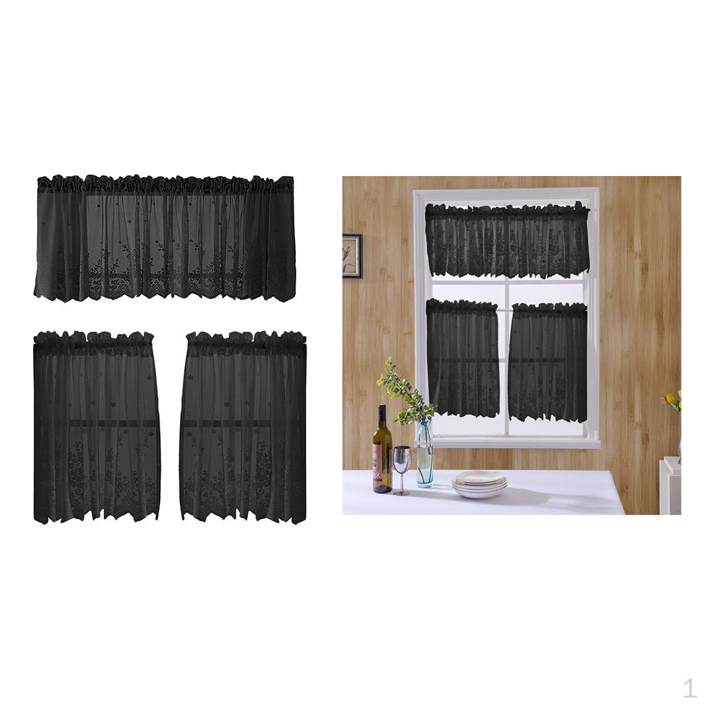 

Вышитый кружевной вуаль занавеска кухонный ярус волан короткая драпировка черный