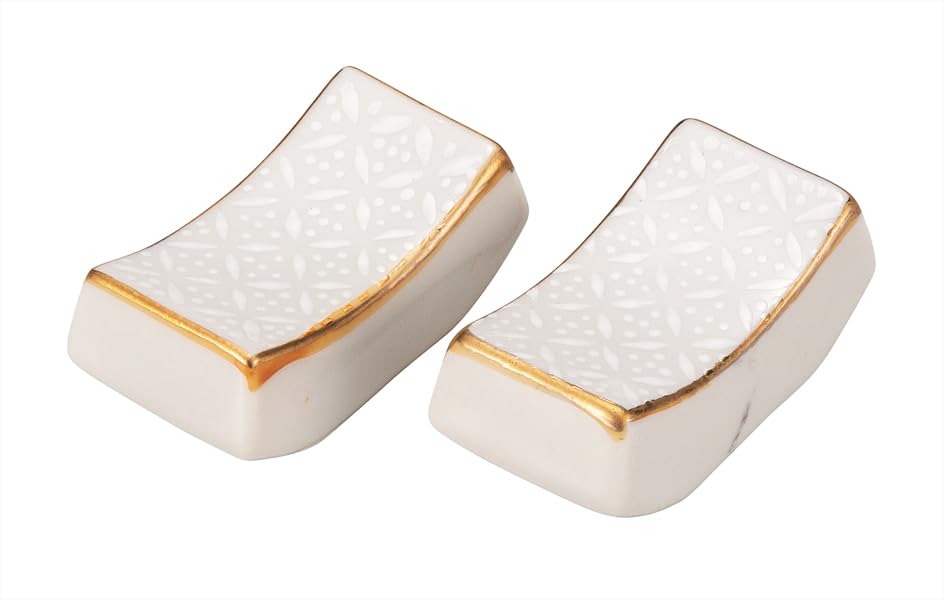 Kutani ware Iwataya pair of chopstick rests - white cloisonné K9-430