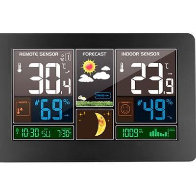 Weather Clock with Color LCD Display Radio Controlled Time Sync for Indoor Outdoor Temperature Humidness Monitoring and Multifunction Alarm Clock