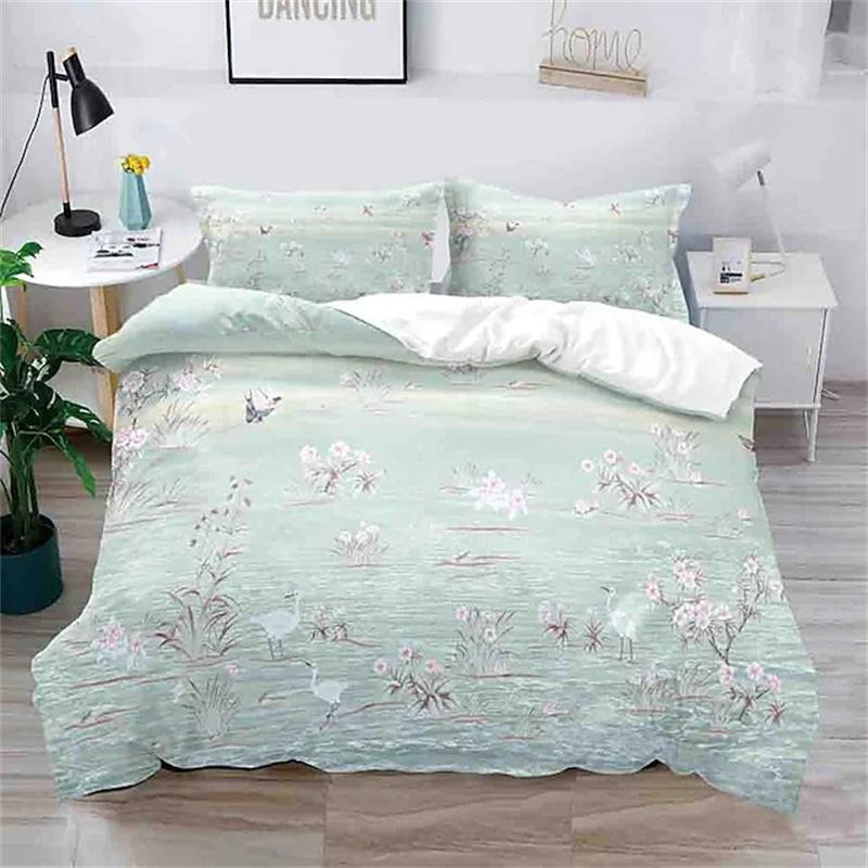 

Постельное белье с цветочным пододеяльником Кинг из микрофибры 3D Ботанический цветущий узор Цветы Комплект постельного белья Роскошный Геометрический Лебедь Чехол для одеяла Для Девочек Подростков EU single(135x200cm)