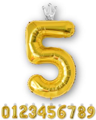 La Kissa Number Birthday Birthday with 40 Inch Large Balloons Balloons, Balloons, Decorations, Crowns, (Approx. 90cm) (Gold Crown, 5)