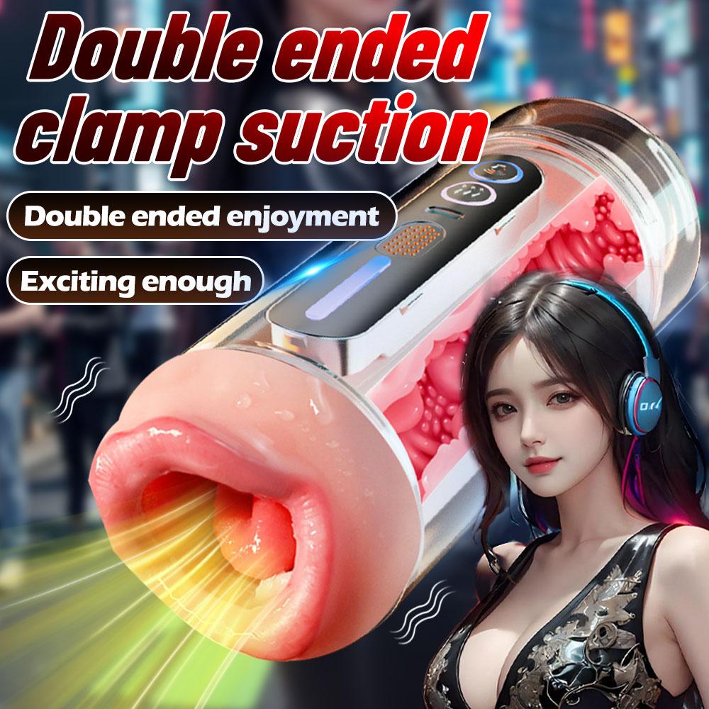 Sexuální hračka pro muže Automatický pánský masturbátor Ústa Vagina Dvouhlavý penetrační kanál Orální sex Kapesní vagína Vibrující Sténající