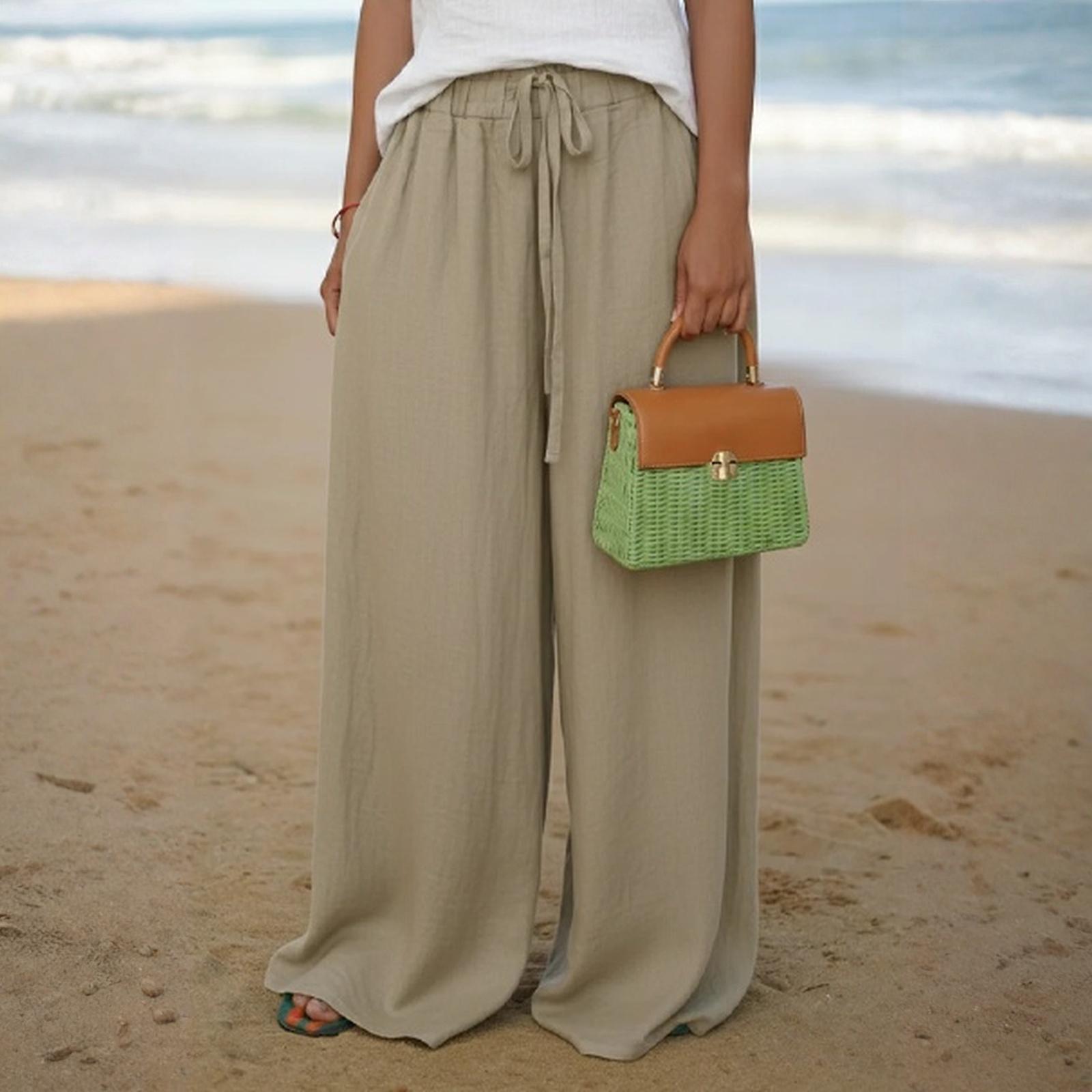 Fashionable Women s Elastic Casual Retro Flannel Wide Leg Pants L