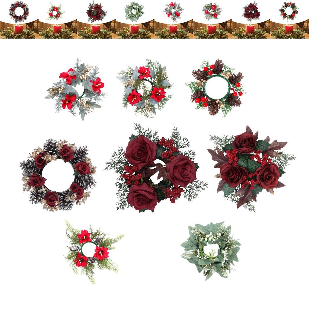 Christmas Candle Rings Wreath Table Centerpiece Farmhouse Inner Diameter 4" Home Decoration for Holiday Bedroom Ornaments