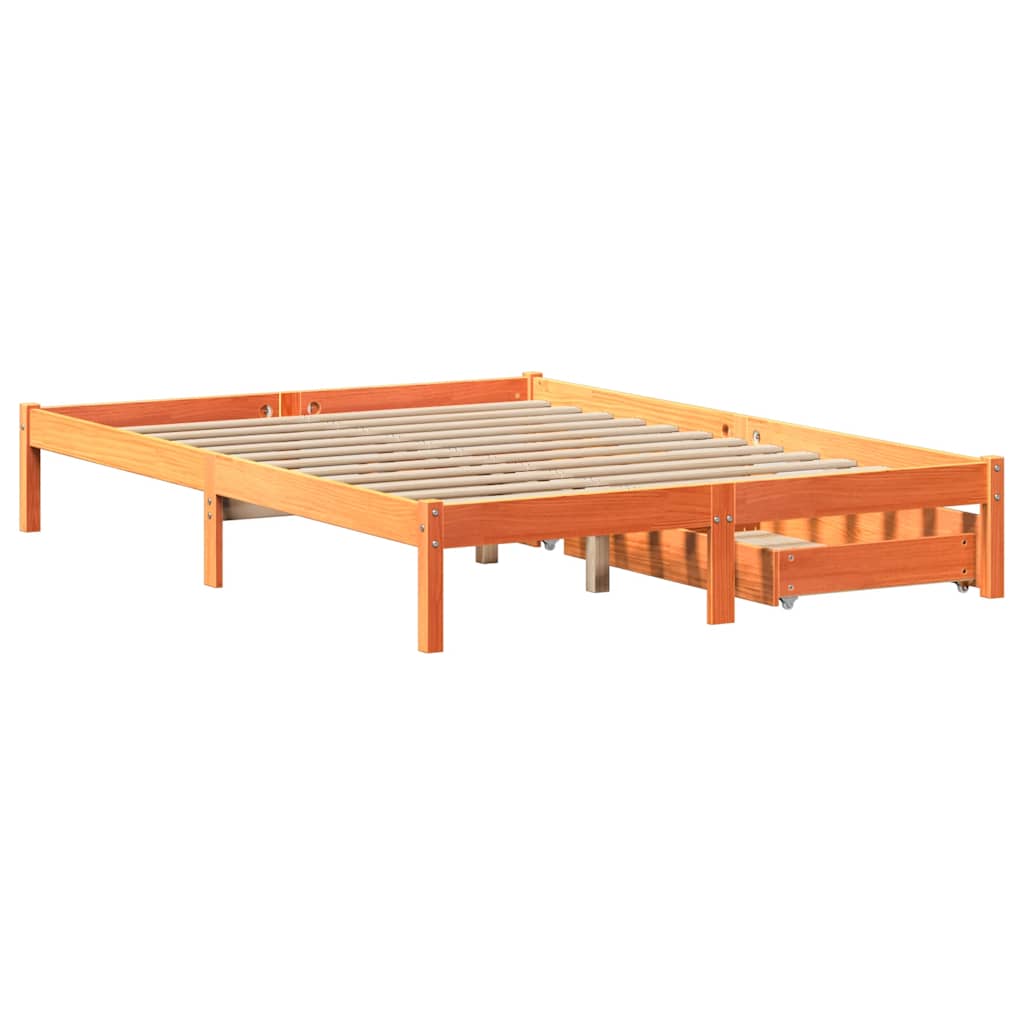 Vidaxl Bed Frame Without Mattress, Waxed Brown, 150X200 Cm, Solid Pine