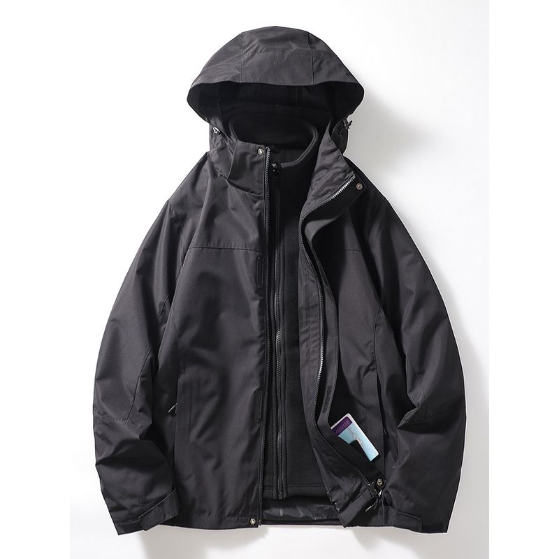 Color Matching Jacket Three-in-One Men's Detachable Outdoor Windproof Waterproof Cargo Outerwear Foreign Trade Men's Clothing Fleece-lined Jacket