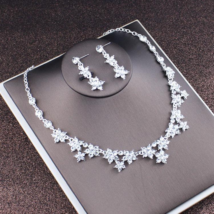 2022 Bridal Rhinestone Necklace & Earrings Set - Korean Wedding Hair & Dress Accessories