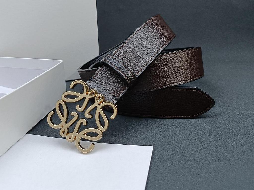 Loewe Glatte Schnalle Litschi-Prägung Herren Ledergürtel - Vielseitig, Modischer Influencer-Stil Auf Lager