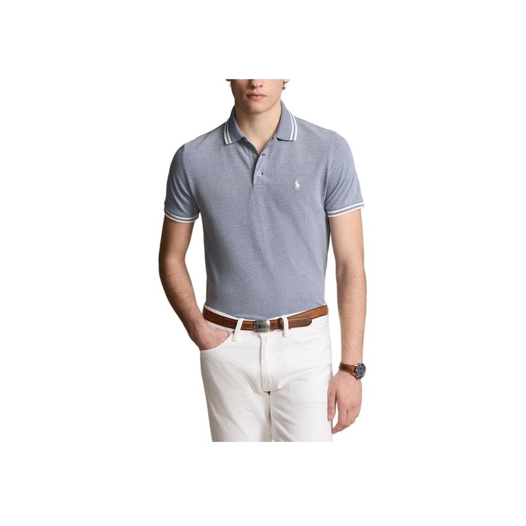 Polo Ralph Lauren SS24 Logo Embroidered Striped Slim Fit Short Sleeve Polo Shirt Men tops Distressed-Dark-Blue MNPOKNI1N822942-410