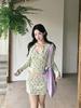 Korean-Style Early Spring Green Floral Camisole Tank Dress Set for Women - 2026.