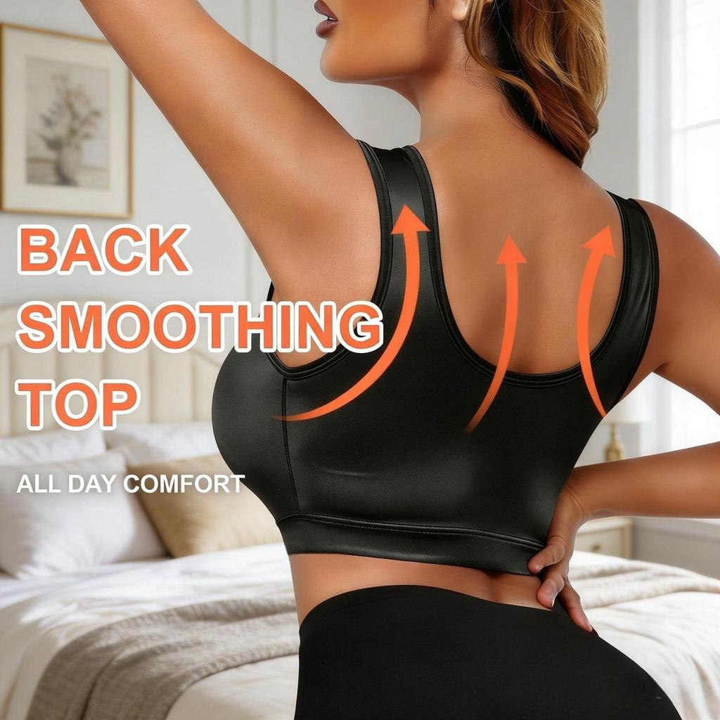 DEF Cup Satin Push-Up Wire-Free Sports Bra with Front Closure for Plus Size Women
