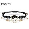 Vintage Bracelets 2Pcs Couple 2 Matching Yin Yang Hand Knitted Unisex Men Women Shiny Rhinestones Adjustable for Valentines Day Tai Chi