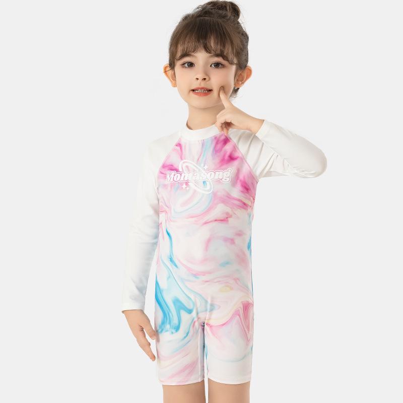 Kids' INS Style Long-Sleeve Sun Protection One-Piece Swimsuit