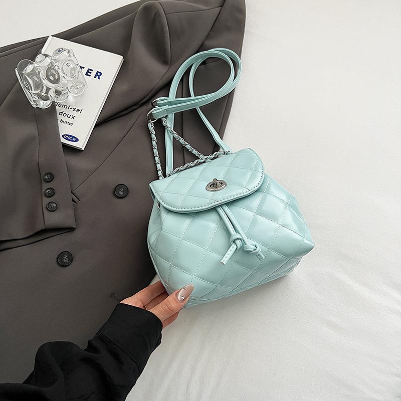 Schoolbag Handsome Mijia Rhombus Chain Backpack Women's Fashion Niche High Value School Bag Bucket Bag Lightweight Travel Backpack