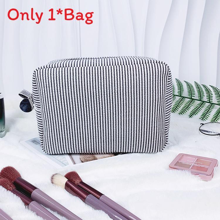 Vintage American Cotton Makeup Bag With Striped Pattern For Travel And Daily Use