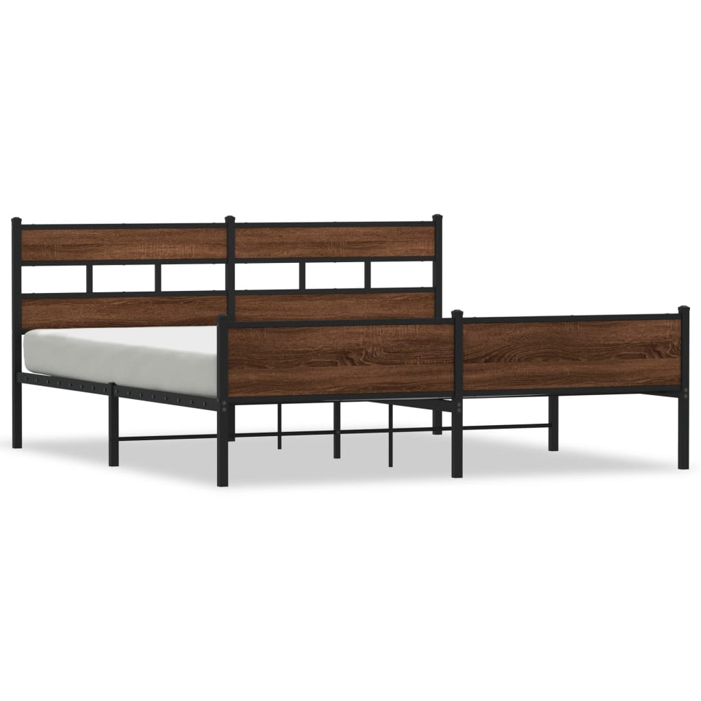 Metal Bed Frame Without Mattress Brown Oak Effect 180x200 Cm