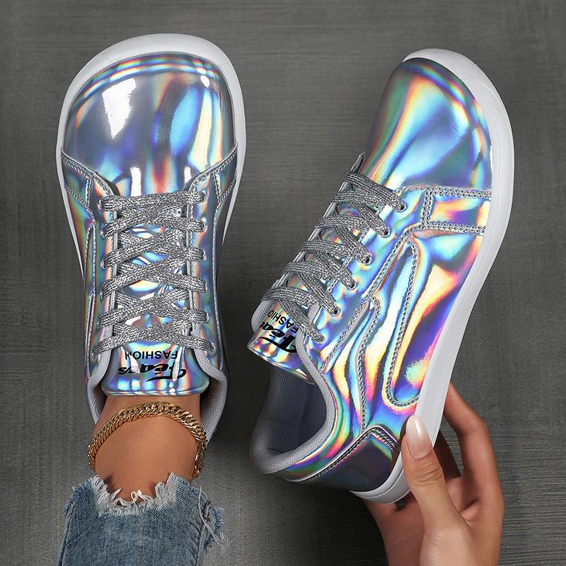 TUINANLE Damen Silber Flache Freizeit-Sneaker Neue Bequeme Leichte Wanderschuhe für Draußen und den Täglichen Einkauf