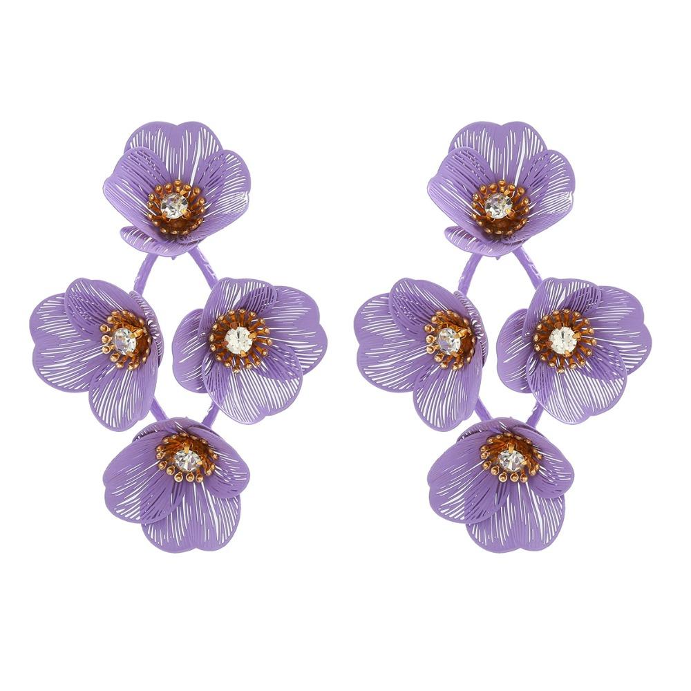 Luxury Floral Tassel Earrings Rhinestone Long Dangle Earrings Exaggerated Flower Ear Drop  Party