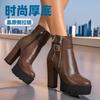 Autumn and winter source fashion new high heel - large size side zipper low tube Martin boots women