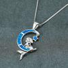 Boho Fashion Mermaid Star Moon Pendant Blue Imitation Opal Silver Color Chain Necklace for Women's Wedding Party Jewelry Gifts