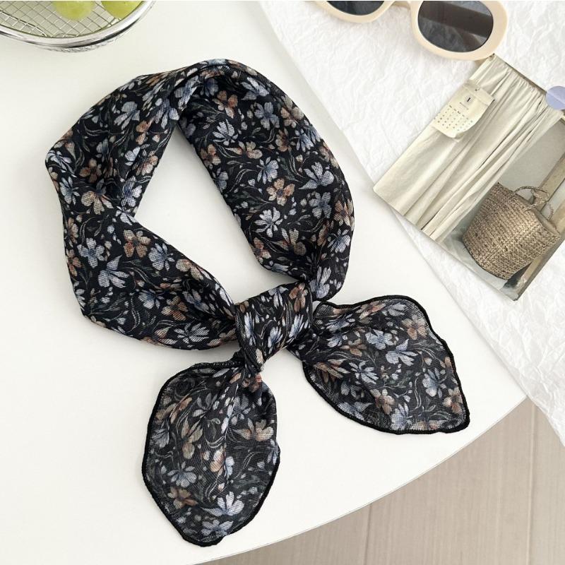 Silk scarf new fashion neck protection small shawl retro literary scarf double-sided floral headscarf headband cotton and linen square scarf