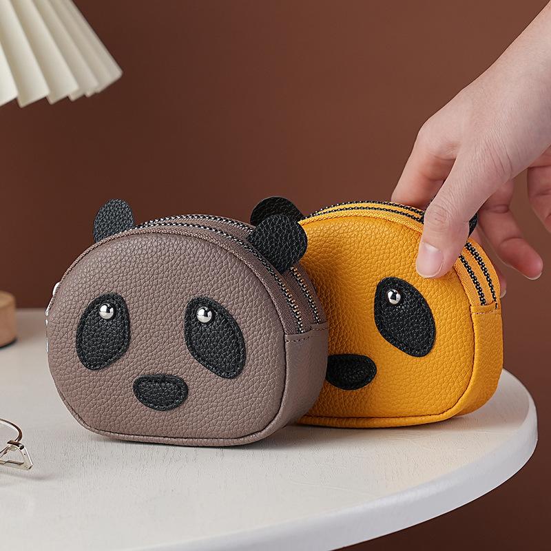 Creative Double Layer Coin Purse Panda Shape Multifunctional Key Bag Zipper Portable Small Handbag