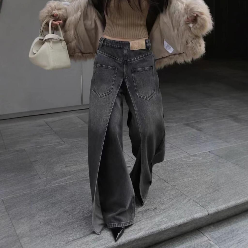 Dámské džíny s vysokým pasem a širokými nohavicemi Y2K Streetwear Vaky kalhoty Ležérní kalhoty