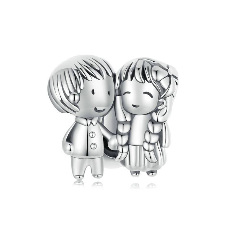 WOSTU 925 Silver Lovely Little Boy & Girl Charm Beads For Women Fit Original Charms DIY Necklae Birthday Jewelry Gift